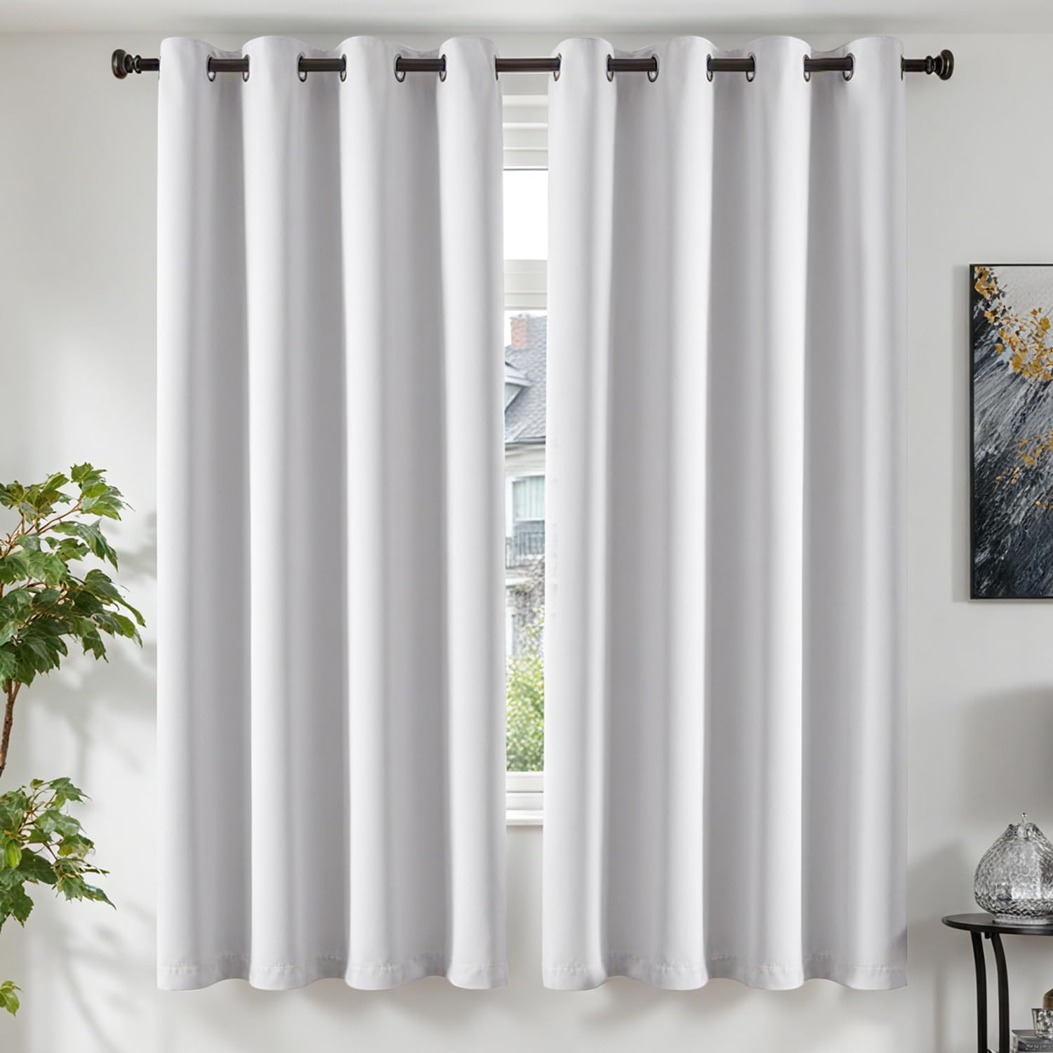 TOPICK Super Soft Thermal Curtains for Living Room W46 x L72 Inch, Greyish White Room Darkening Black Out Curtains & Drapes, Bedroom Eyelet Curtain 2 Panels