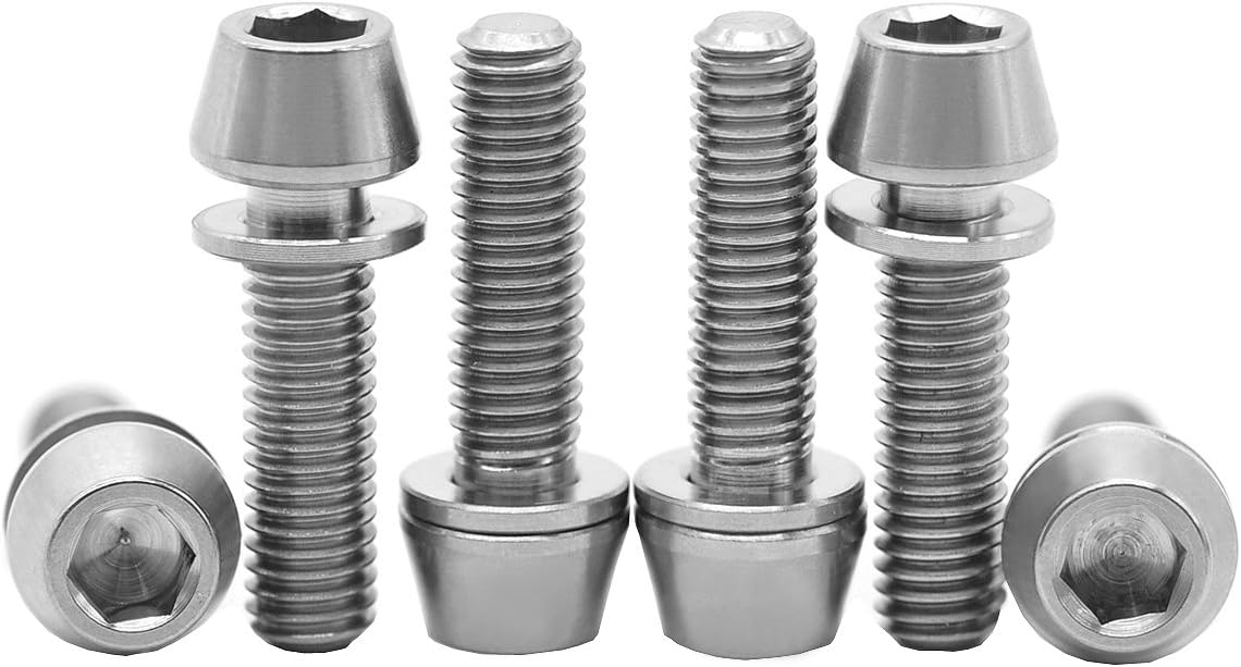 6 Pieces Mountain Bicycle Bike M5x18mm Titanium Allen Hex Tapered Head Stem Bolts Screw 6AL/4V Gr5 with Washer (Ti)
