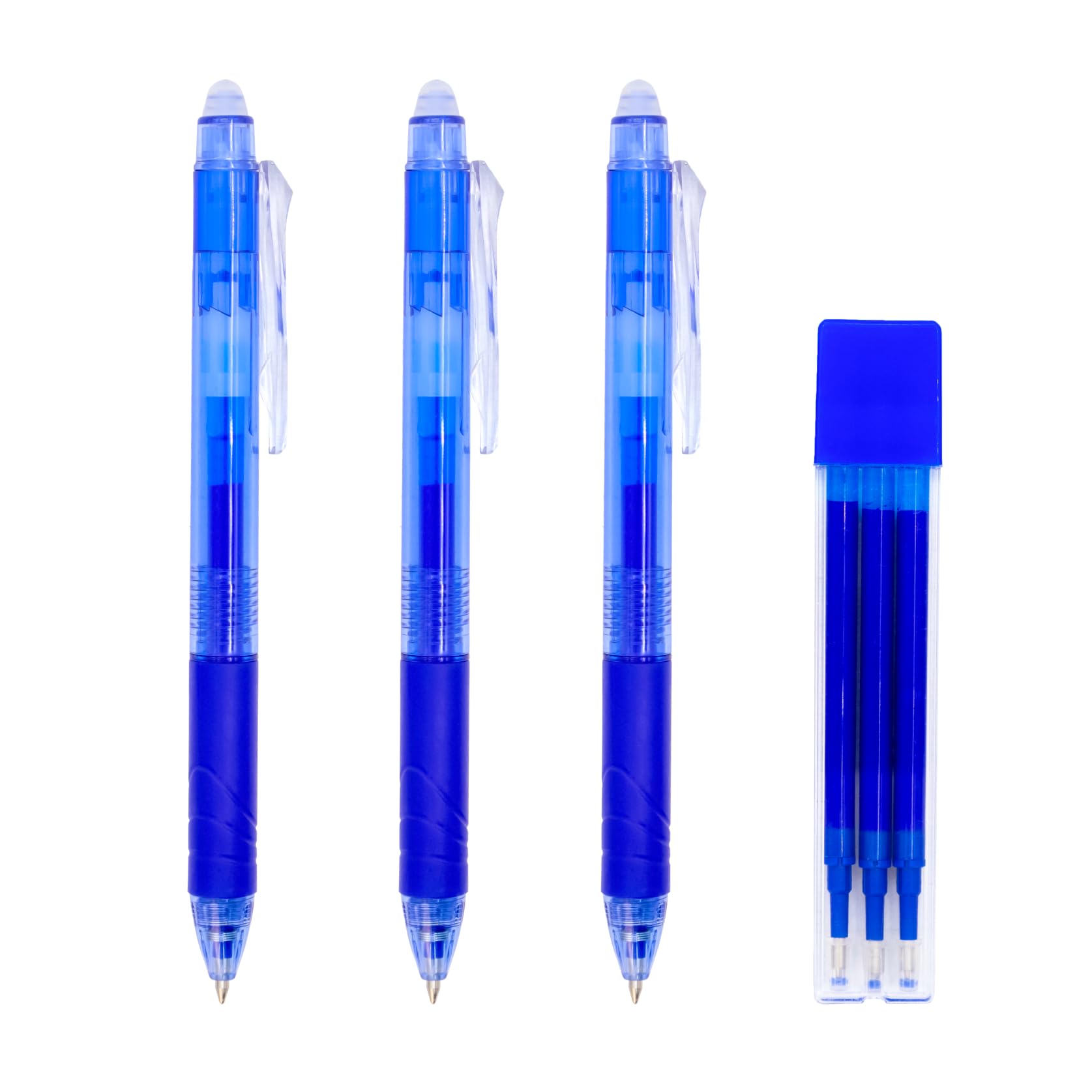 RAYLU PAPER Retractable Erasable Pen Plus, Gel Ink, Blue, 1mm Tip and 0.7mm Line (3 Pens + 3 Refills)
