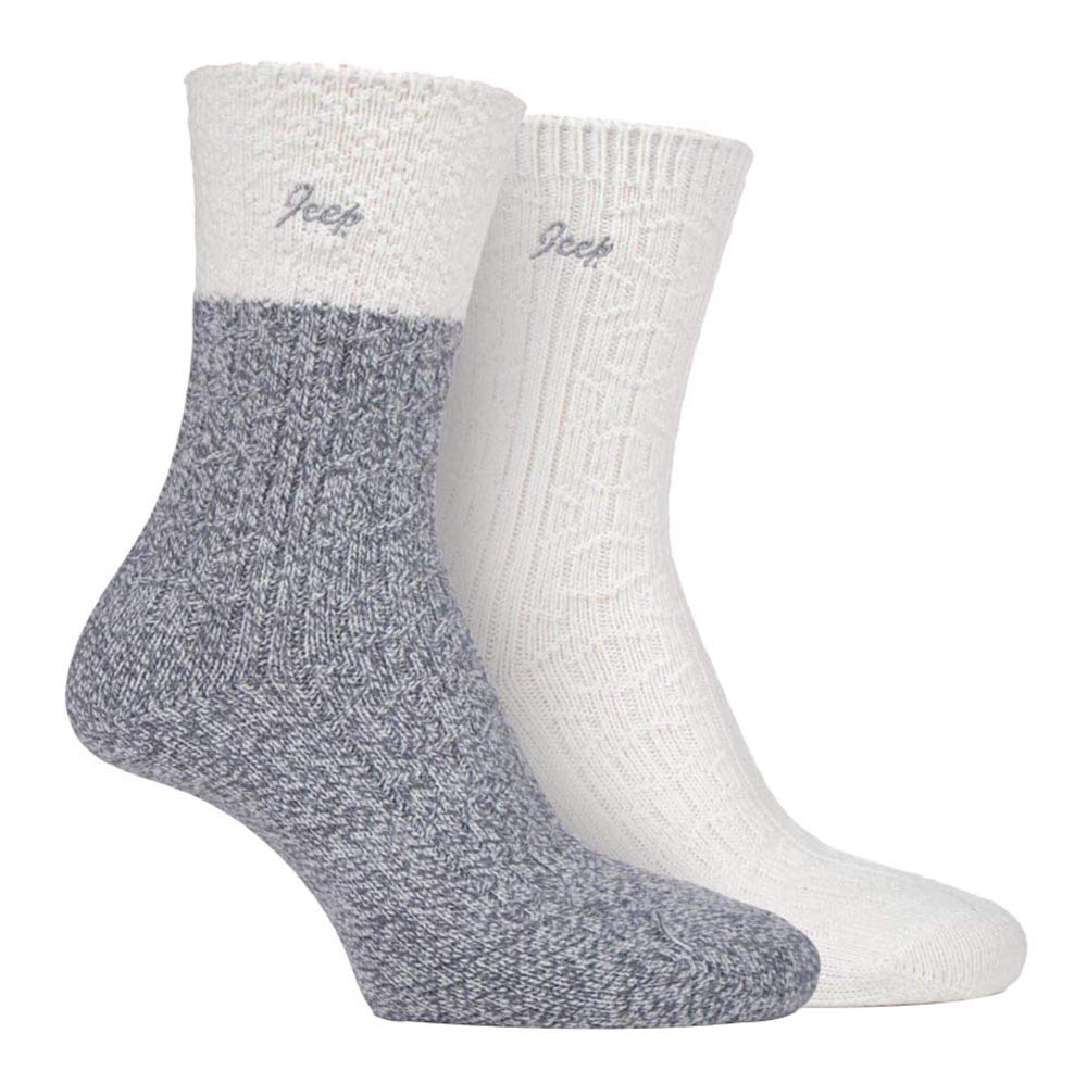 Jeep Women's Cream/Slate - 2 Pairs Supersoft Cute Warm Ribbed Thick Hiking Boot Socks (4-8, )