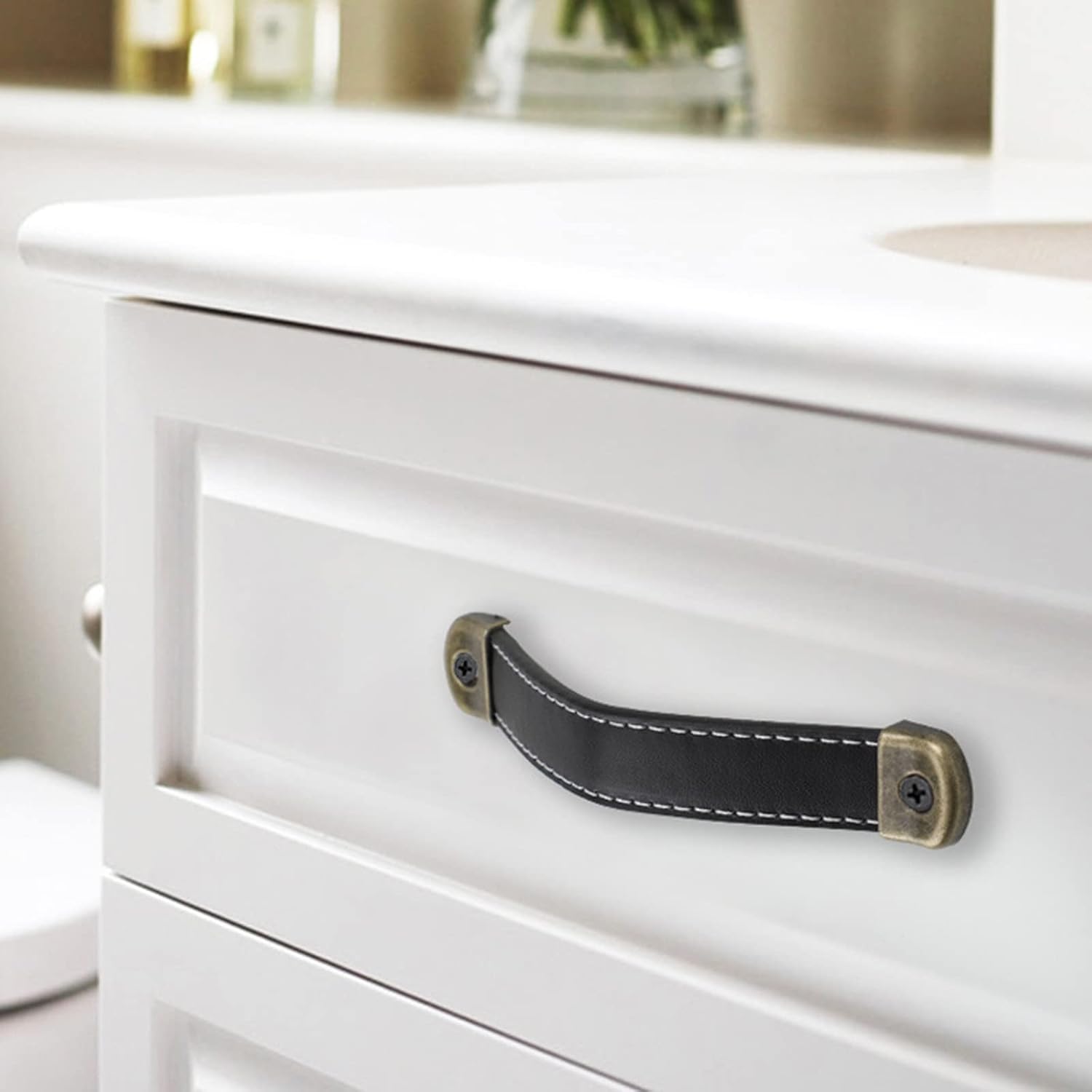 OLAYA Suitcase Luggage Pulls Leather Handles Cabinet Knobs Drawer Pulls Dresser Knobs Door Knobs 6 Pcs Grip Replacement Metal Hardware for Cabinet Dresser Trunk Case with Screws,(6, Black)
