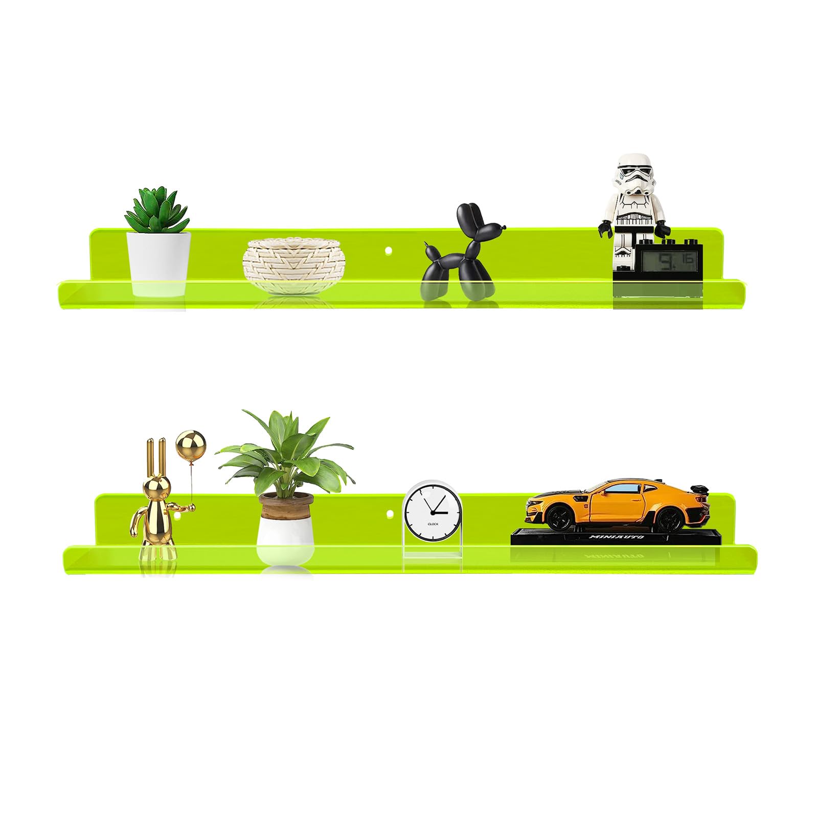 ROYALITA 24 Inches Acrylic Floating Book Shelves Wall Mounted Set of 2, Wall Hanging Plant Display Shelves - Image 4