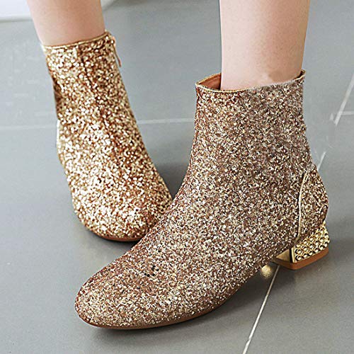 MAVMAX Sequin Low Heeled Ankle Boots Women Sparkly Glitter Block Heel Booties3