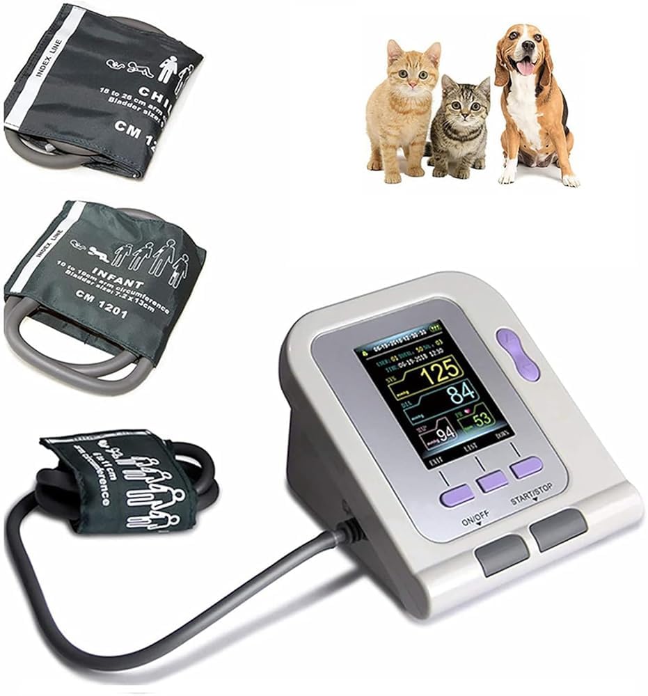 Máquina BP precisa para Uso Animal, Digital Veterinario Medidor Tension Arteria, Medidor Tension Arterial con 3 Puños Y 100 Juegos De Memoria Almacenada para Perros/Gatos/Mascot+