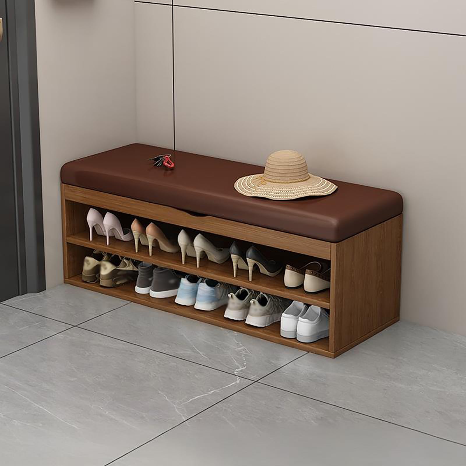 MSHGSKU Multifunctional Open Shoe Bench 2 Layer Shoe Rack & Storage Ottoman for Bedroom Living Room Hallway Entryway Stylish Coffee Brown 120cm