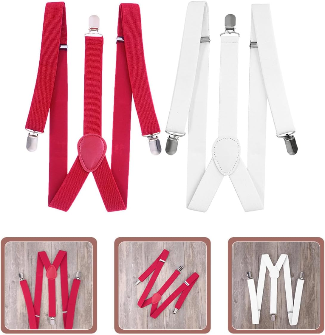 FRCOLOR 2pcs Y-shape Suspenders Clips 2.5cm Wide Heavy Duty Side Clip for Men and Women Formal Vest Suspenders, Sturdy Red and White Accessories for Teen and Adult Use
