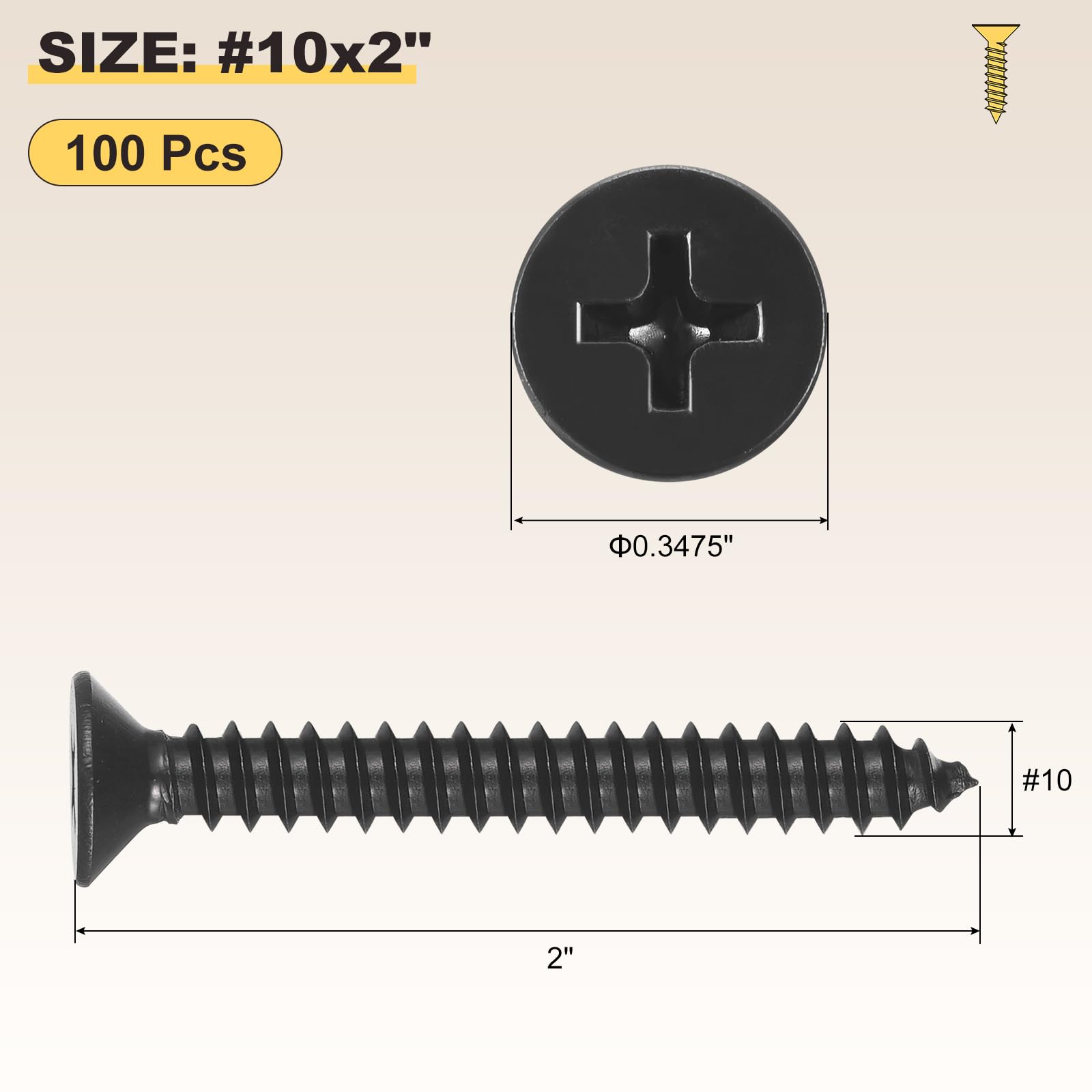 METALLIXITY Countersunk Phillips Wood Screw (#10x2") 100Pcs - Image 2