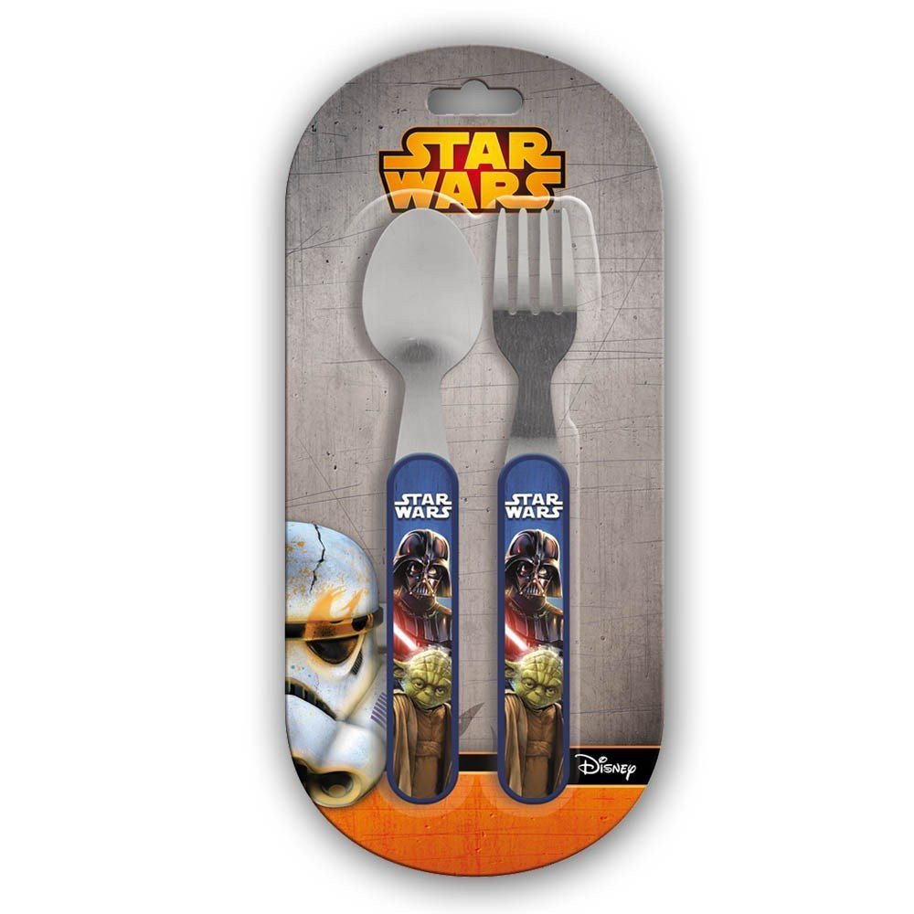 Unbekannt Beta Service EL51209 Star War's children's cutlery set, 2 pieces, plastic, colourful 15 cm x 25 cm x 12 cm.