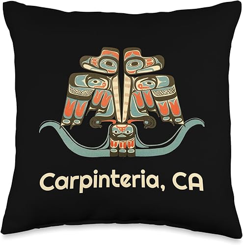 Carpinteria Native American California Thunderbird Carpinteria California Thunderbird NW Native American Throw Pillow, 16x16, Multicolor