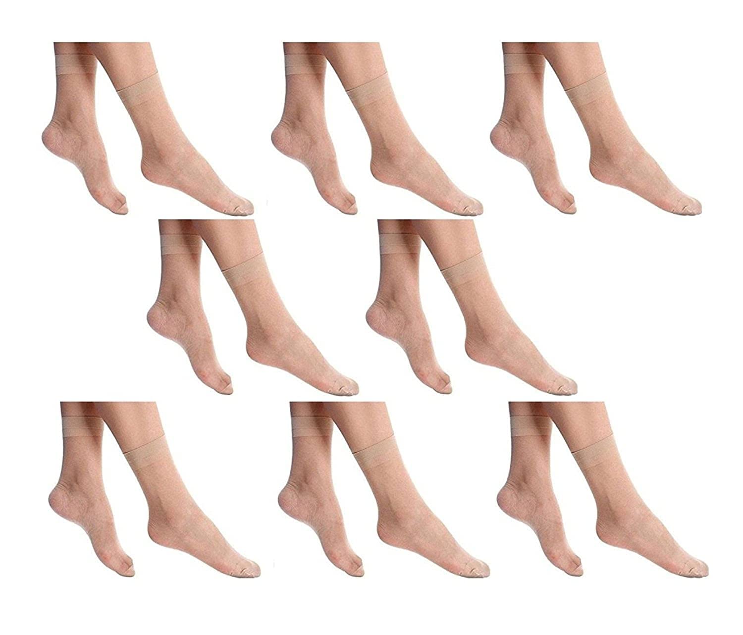 Skin Ultra-Thin Transparent Nylon Summer Skin Socks for Women/Girl's || Ankle Length Socks || Color Beige || Free Size ||(Pack of 8)-image-0