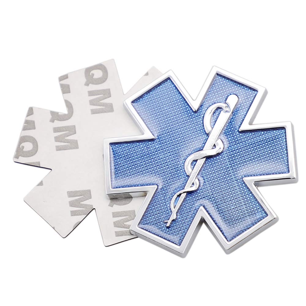 3D EMS EMT Star Of Life Metal Emblem Fender Emblem Badge Self Adhesive Car Sticker Decal (Blue)