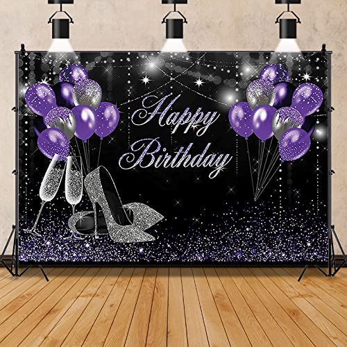 Fondo fotográfico cumpleaños 7x5ft morado y negro miniatura 1