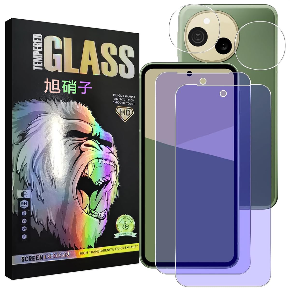 対応 AQUOS Sense 10/SH-53F/SH-M33 ガラスフイルム ブルーライトカット 【2+2枚セット-国産AGC旭硝子素材 】 AQUOS Sense10 フイルム（２枚入り）+ レンズフィルム （２枚入り） アクオスセンス10 液晶 保護フィルム 強化ガラス ブルーライト レンズ保護フィルム 目の疲れ軽減 【 日本AGC旭硝子素材採用 硬度9H 耐衝撃 飛散防止 超薄 厚さ0.26mm 気泡ゼロ 3D Touch対応 高感度 撥油性 指紋防止 超耐久 ラウンドエッジ加工 スムース 】 TZ-SEN10LG4