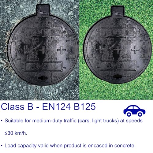 Image of 12 In Cast Iron Manhole Cover and Frame for 12 inch Corrugated Pipe, B Class 28100 lbs Heavy-Duty Driveway Septic Tank Lid with Base, Round Black Anti-Slip Inspection Well Cover (True 11.8 inch ID)