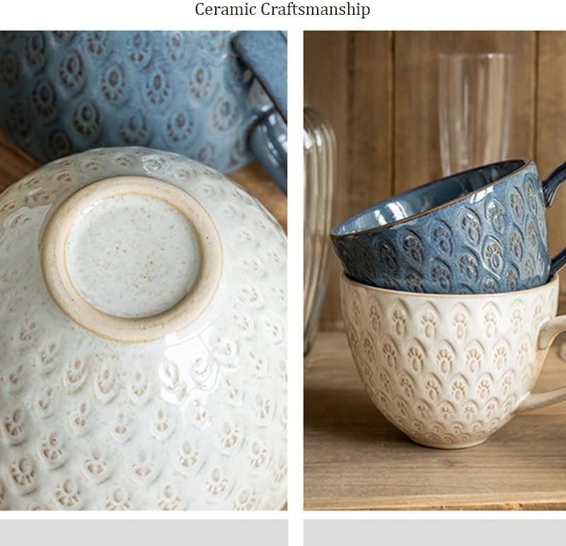 Relief Pattern Handle Ceramic Cup Dining Room Household Breakfast Oats Milk Coffee Cups