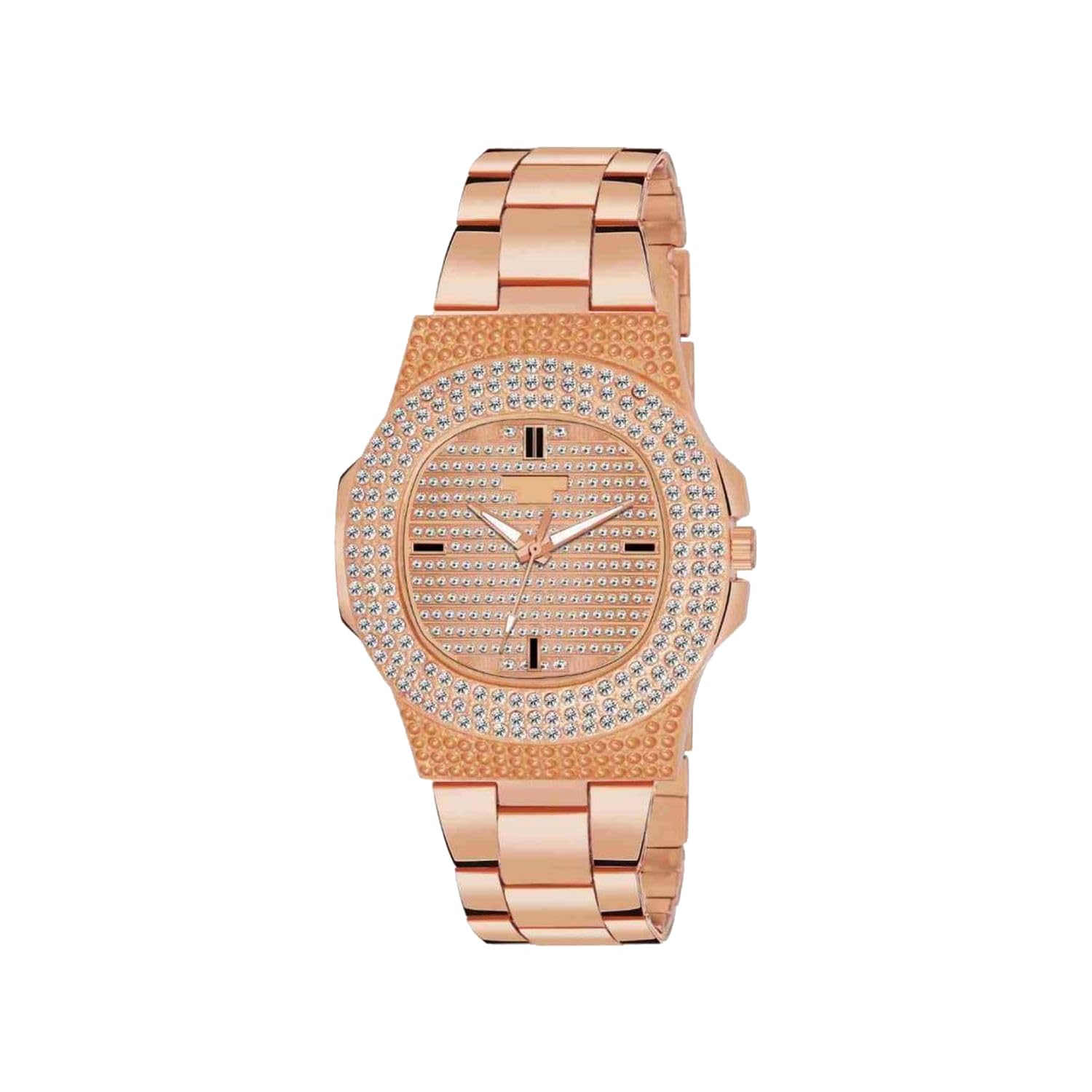 Trendaddy Men and Women Metal Rose Gold Round Dial Shape Quartz Diamond Wrist Watch | Fancy Watches Gift Item for Birthday, Anniversary, Loving Partner (B0CJM8KWXJ) Amazon Price History, Amazon Price Tracker