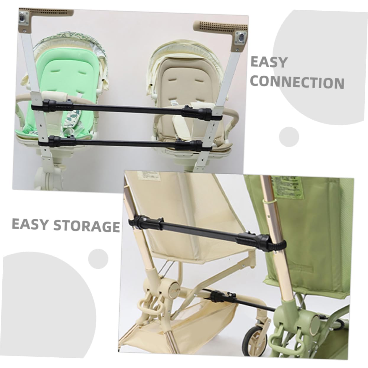 KOMBIUDA Connecteur de Poussette pour Jumeaux, Réglable, Pliable et Léger, 2 Pièces, Fixation Facile pour Poussette Double, Sorties et Voyages