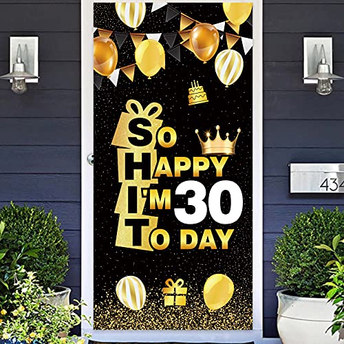 So Happy IM Thirty Today Happy 30th Birthday Banner Confetti Cheers to 30 Years Old Bday Theme Decor Decorations for Him Her Men Women Dirty 30 Funny 30th Birthday Party Supplies Black and Gold