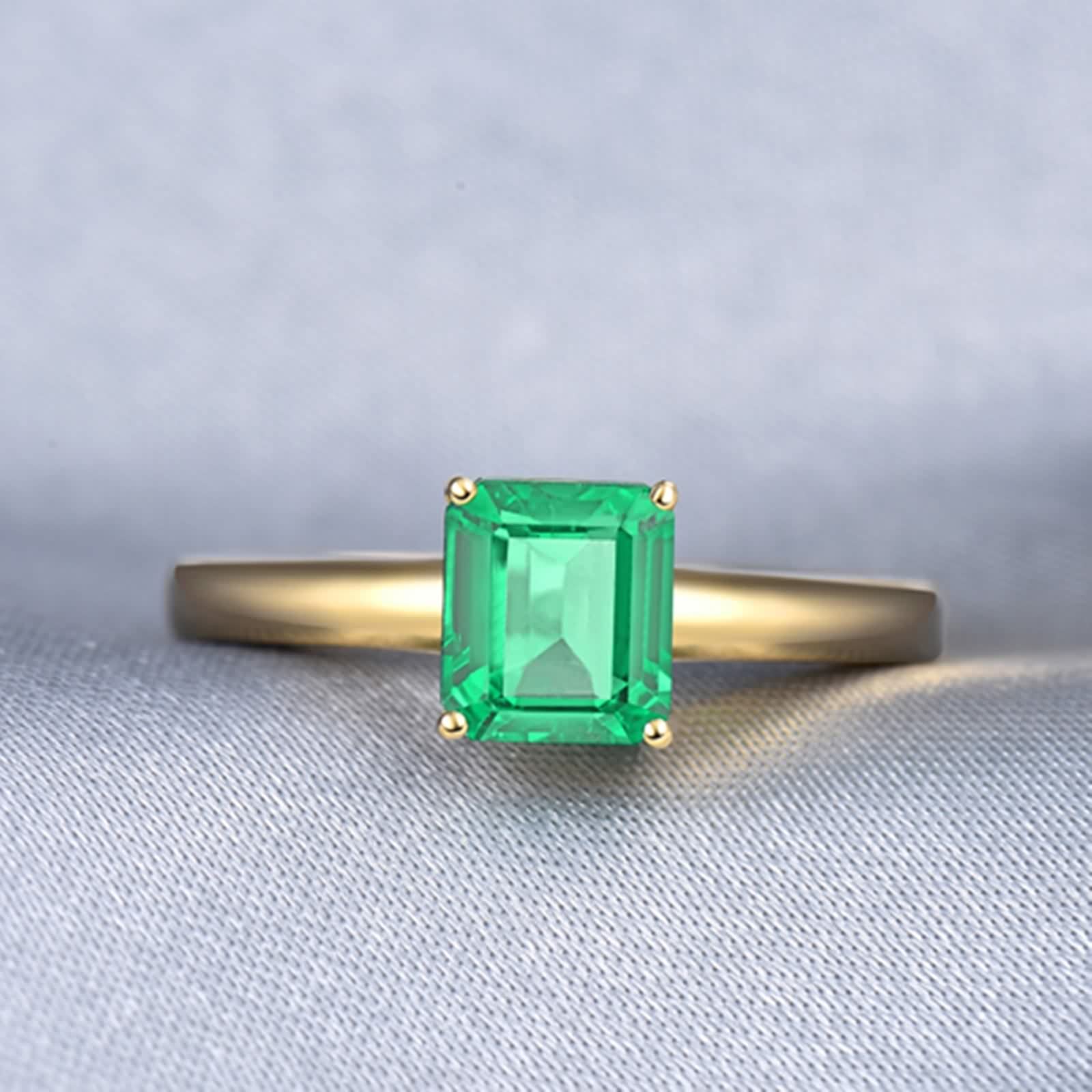 Anillo de Esmeralda, Alianzas de Boda Oro Amarillo Esposa Novia para El Aniversario de San Valentin