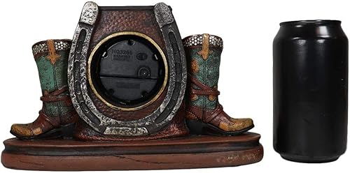 Miniatura 8 de Ebros Gift Country Western Star Lucky Horseshoe - Botas vaqueras de piel sintética turquesa con diseño de resina analógica para escritorio, 9.25