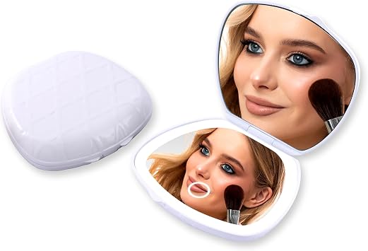 LED Travel Mirror with Lights, Portable Compact Makeup Mirror with Adjustable Brightness, Ideal for Home, Travel, and Professional Use-White