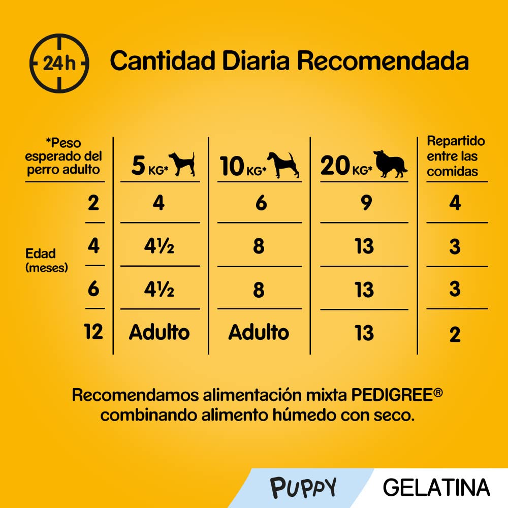 Pedigree Multipack di cibo umido per cani Junior in gelatina, Gusto Pollo Bue e Riso, 13 confezioni x 4 bustine x 100 g