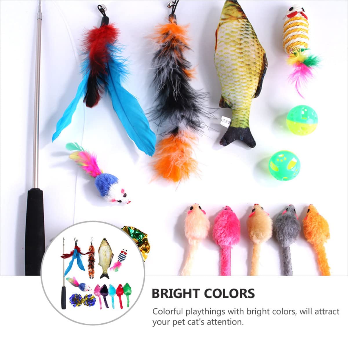 POPETPOP Jouets 30 Pièces Chat Teaser Ensemble De Chat Drôle Taquin De Jouet pour Poisson Mobile Électrique Teaser La Plume Canne à Pêche Fil d'acier Jouets À Mâcher