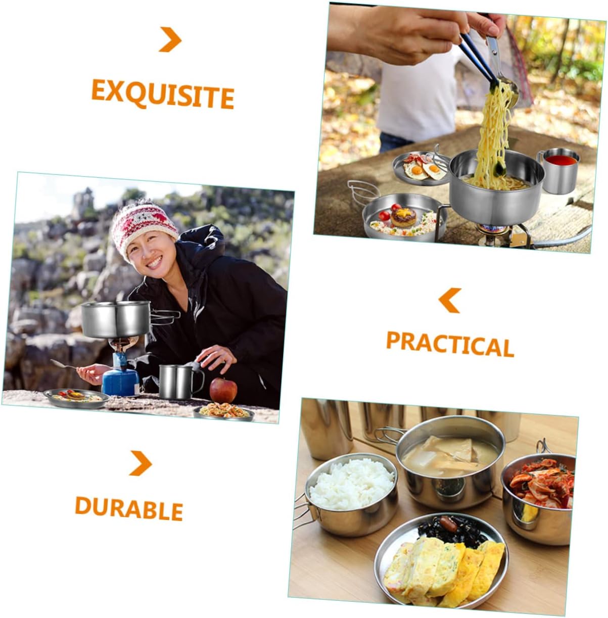 Milisten 1Set Outdoor Portable Cookware Stainless Steel Camping Cooking Kit for Hiking Lightweight and Easy to Carry Essential Kitchen Tools for Outdoor Cooking