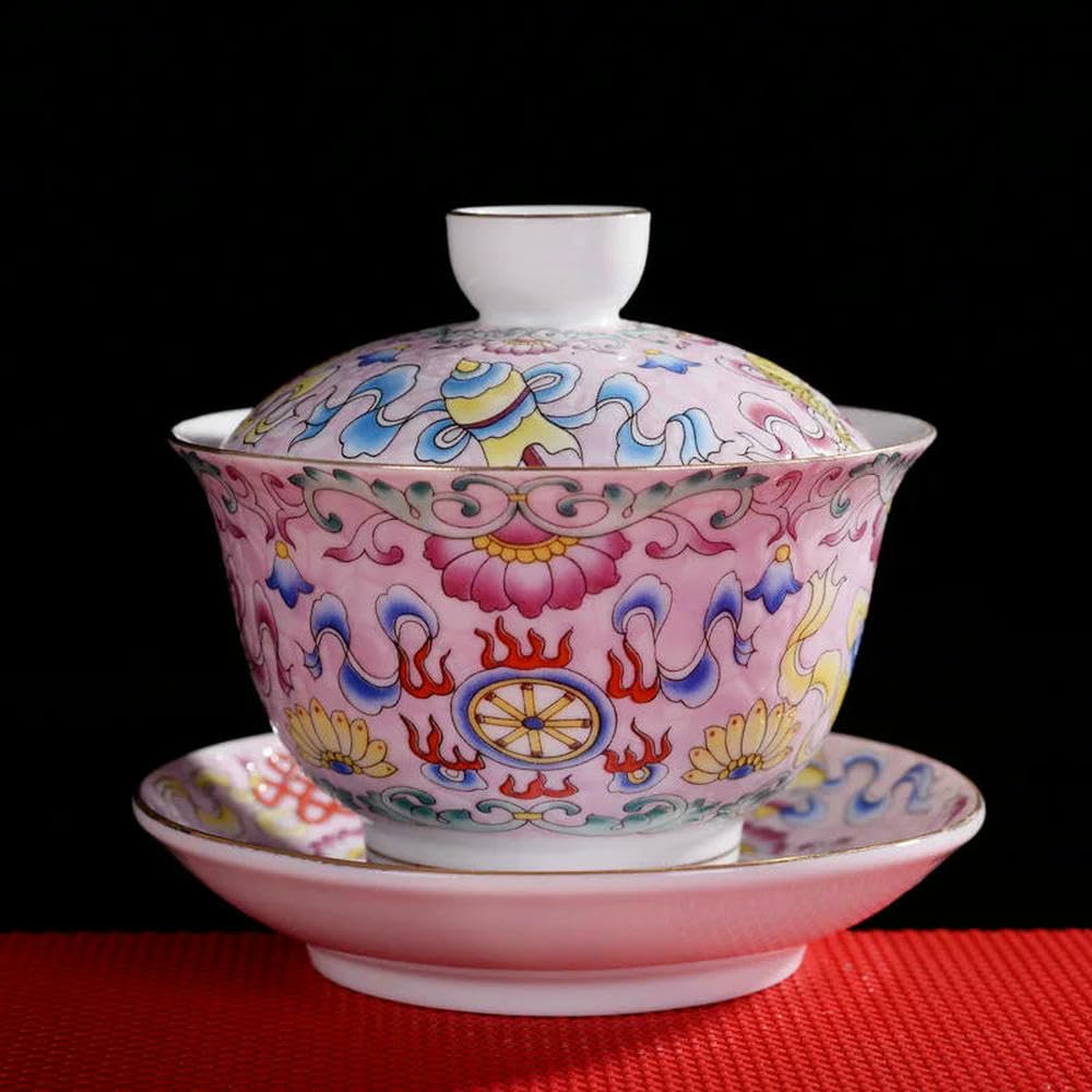 Farbige Emaille Sancai Gaiwan Weißes Porzellan Deckel Schüssel Untertasse Große Teetasse Handgefertigte Terrine Reise-Teegeschirr-Set Geschenk ()