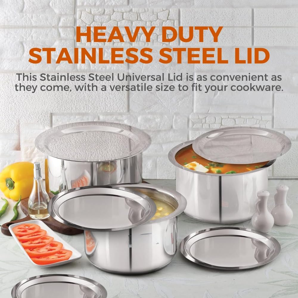 Starlinks Heavy Duty Stainless Steel Lid for TOPE Dish Dome Urli Kadai Utensils..- 5pcsDia:11.5cm(4.5"), 15.25cm(6"), 24cm(9.5"), 26.5cm(10.5), 28cm(11") ApxWt:985g.L-S6,9,16,18,19 3