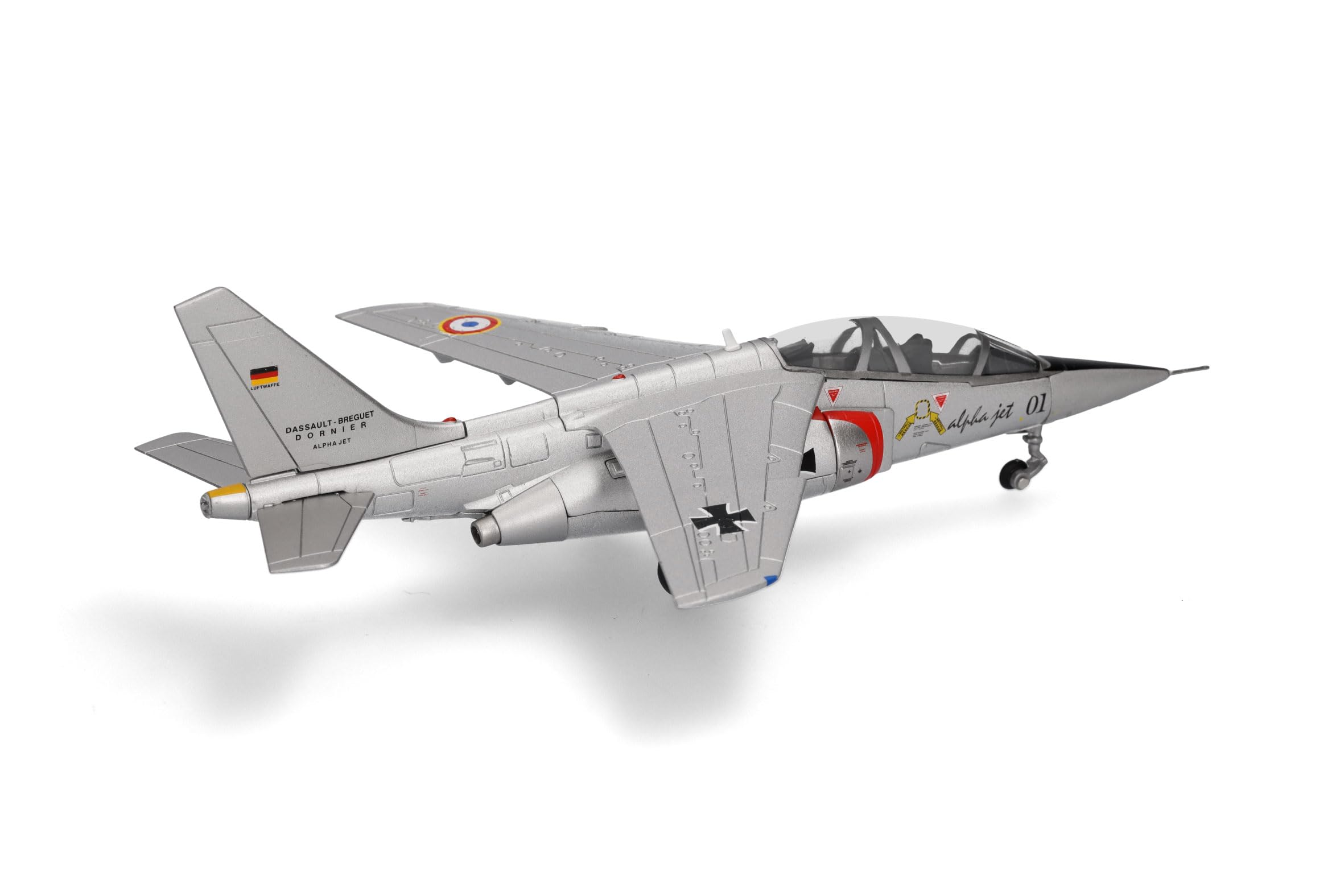 Herpa Modellflugzeug Alpha Jet 01 Prototype, Miniatur im Maßstab 1:72, Sammlerstück, Modell ohne Standfuß, Metall