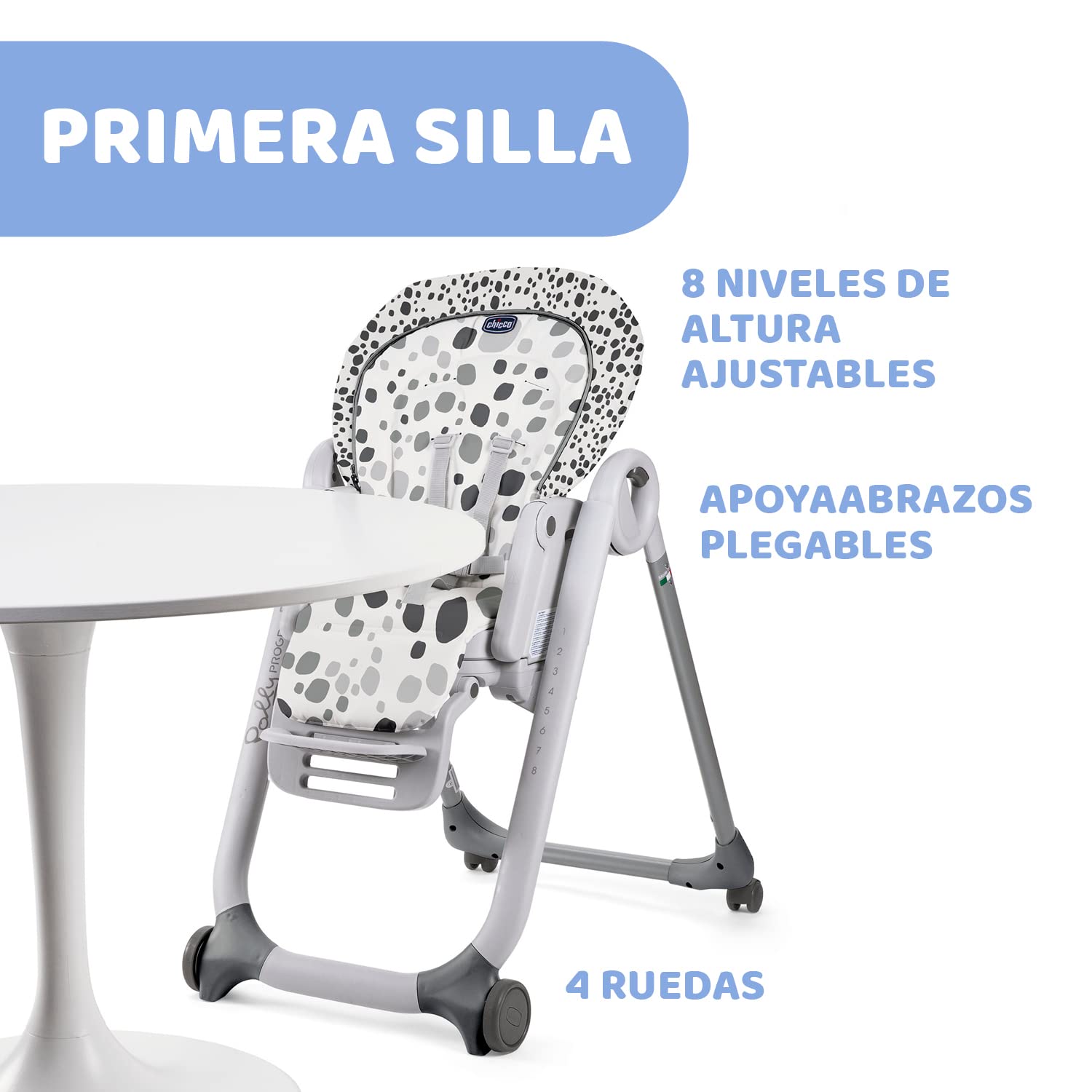 Chicco Polly Progres5 - Trona evolutiva, de hamaca a elevador, 4 ruedas, de 0 a 3 años, gris