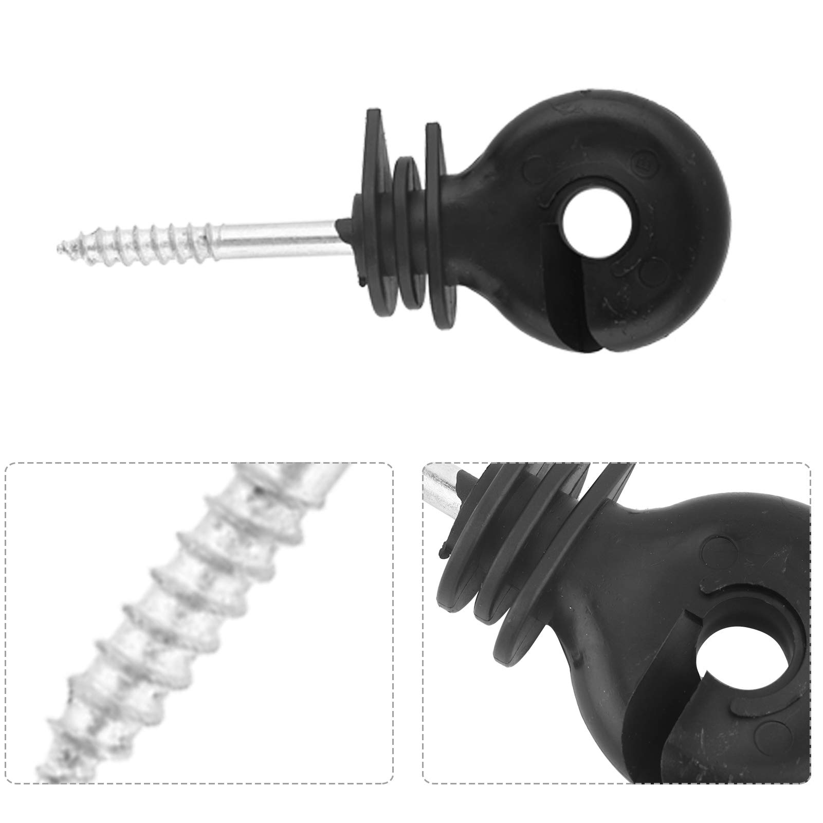 50 pz/set isolatori per filo di recinzione, isolatore per recinzione elettrica con nero, isolatore ad anello avvitabile con metallo, viti per isolante per recinzione, tester