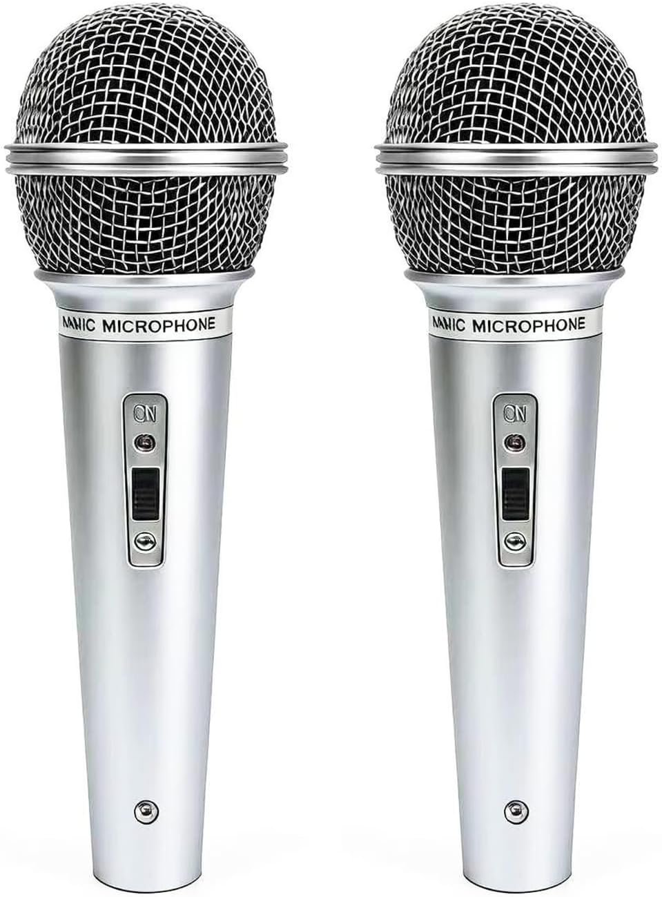 2PCS Fake Microphone Prop, Plastic Pretend Play Microphone for Halloween Christmas Cosplay Music Birthday Party Favors or Costume Play (Silver)
