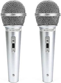 2PCS Fake Microphone Prop, Plastic Pretend Play Microphone for Halloween Christmas Cosplay Music Birthday Party Favors or Costume Play Silver