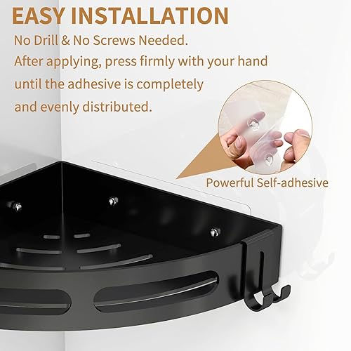 Miniatura 6 de JUYSON Estante esquinero de ducha para ducha interior, sin taladrar, organizador de acero inoxidable para baño con soporte para jabón, adhesivo de 2