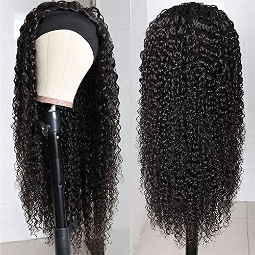 Image of XSY Headband Wig Human Hair 18 Inch Deep Wave Human Hair Headband Wigs for Black Women Glueless Curly Headband Wig 150% Density Natural Color