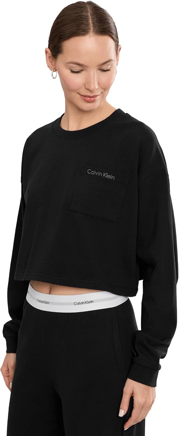 Calvin Klein Women's Logo Jersey Long Sleeve Crop