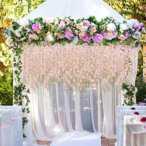 Cewor 18 Pack Wisteria Hanging Flowers 3.7 Feet Artificial Flowers Fake Wisteria Vine Hanging Garland Silk Flowers String For Wedding Party Home Greenery Wall Decor (Light Pink) #TOP4
