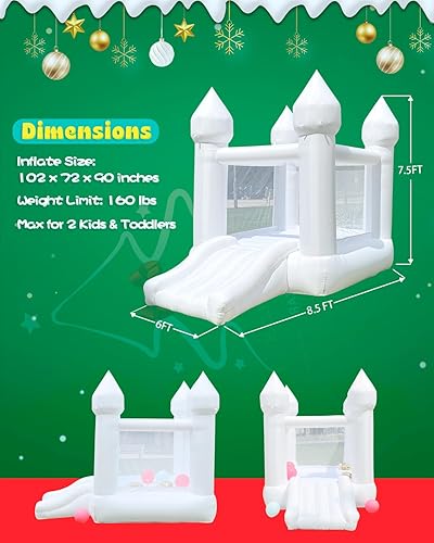 Miniatura 3 de Mini casa inflable blanca de rebote para niños de 1 a 5 años con tobogán para interiores y exteriores, con soplador, bolsa de almacenamiento,