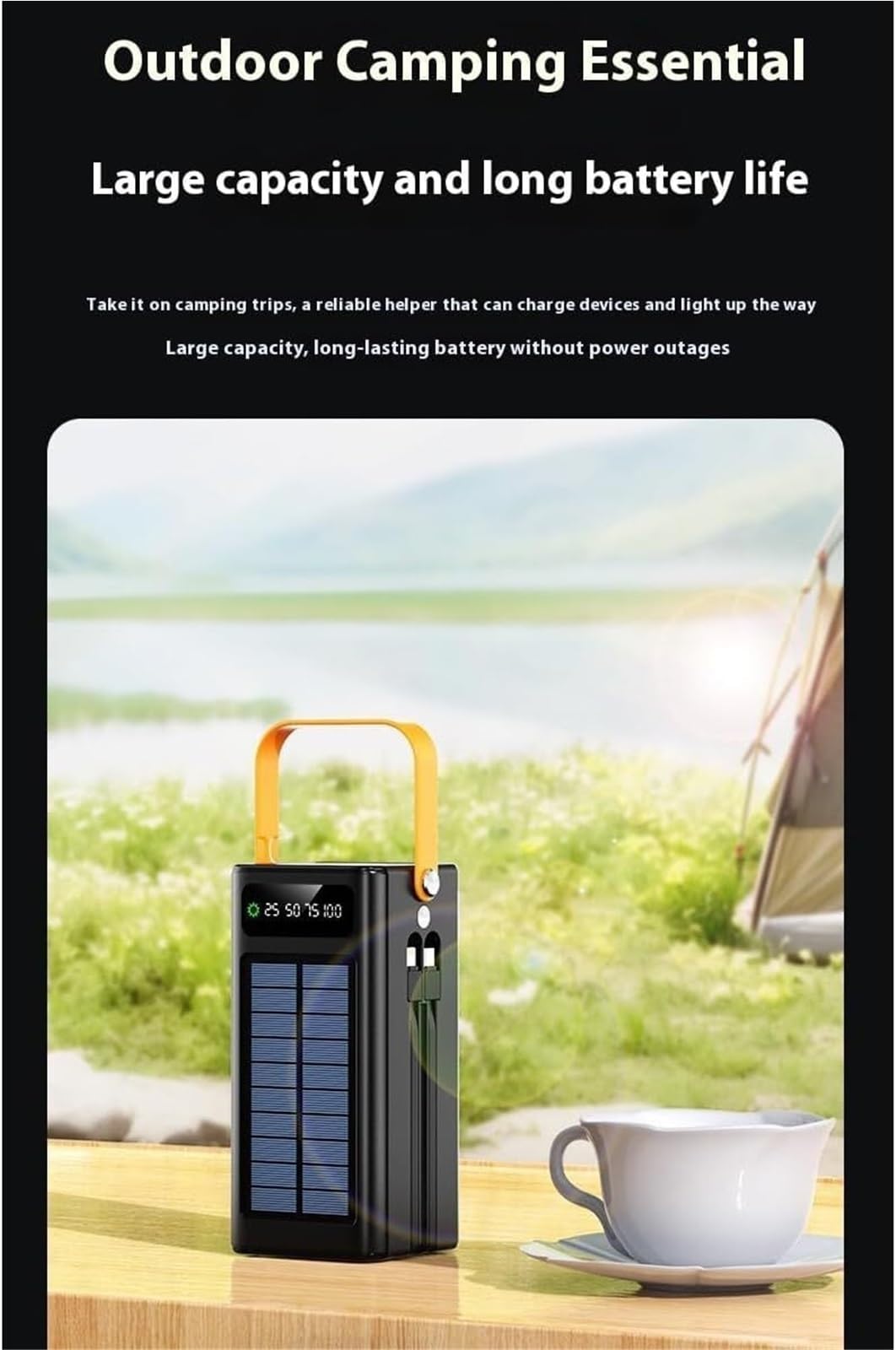 Power Bank Portátil 100000 MAh 120W PD 20W Powerbank Batería Cargador Gran Capacidad 5 Salidas 2 Entradas Energía Solar con Cables Dobles De Carga Rápida For Acampar