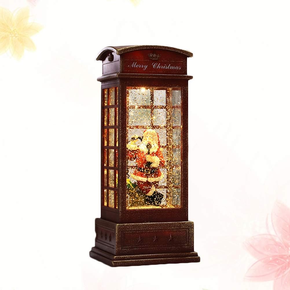 balacoo Glitter Globe Lantern Musical Christmas Snow Globe Lighted Snow Globe Lantern Christmas Telephone Booth Glitter to Rotate Vintage Crafts