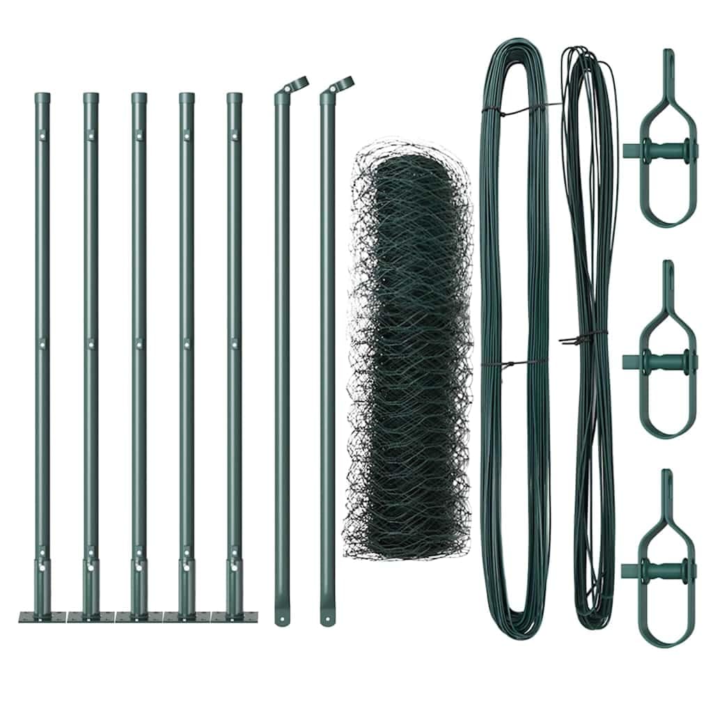 Outdoor Fence Post Set Green 10 x 0.6 m 50 mm Mesh Steel PVC Garden Security Barrier Weather Resistant Corrosion Proof Easy Assembly for Terrace Yard Enclosure