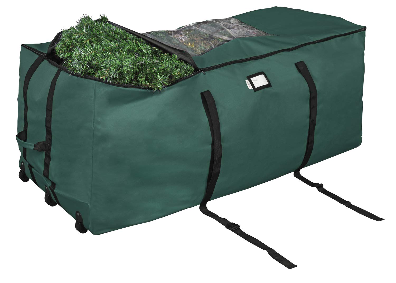 propik rolling christmas tree storage bag, fits up to 9 foot tall disassembled trees, 25" x 25" x 60", extra large heavy duty xmas container with wheels, handles and straps (green)