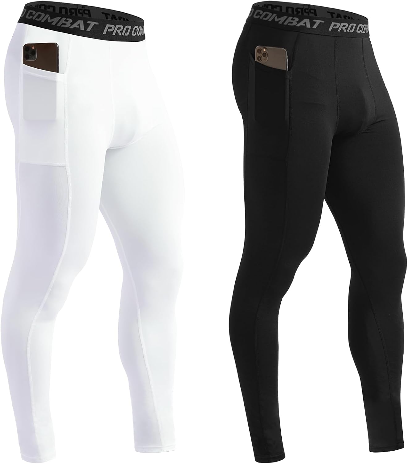 HYCOPROT Men's Compression Pants with Pockets, Athletic Leggings Baselayer Workout Tights for Running Yoga Gym Basketball