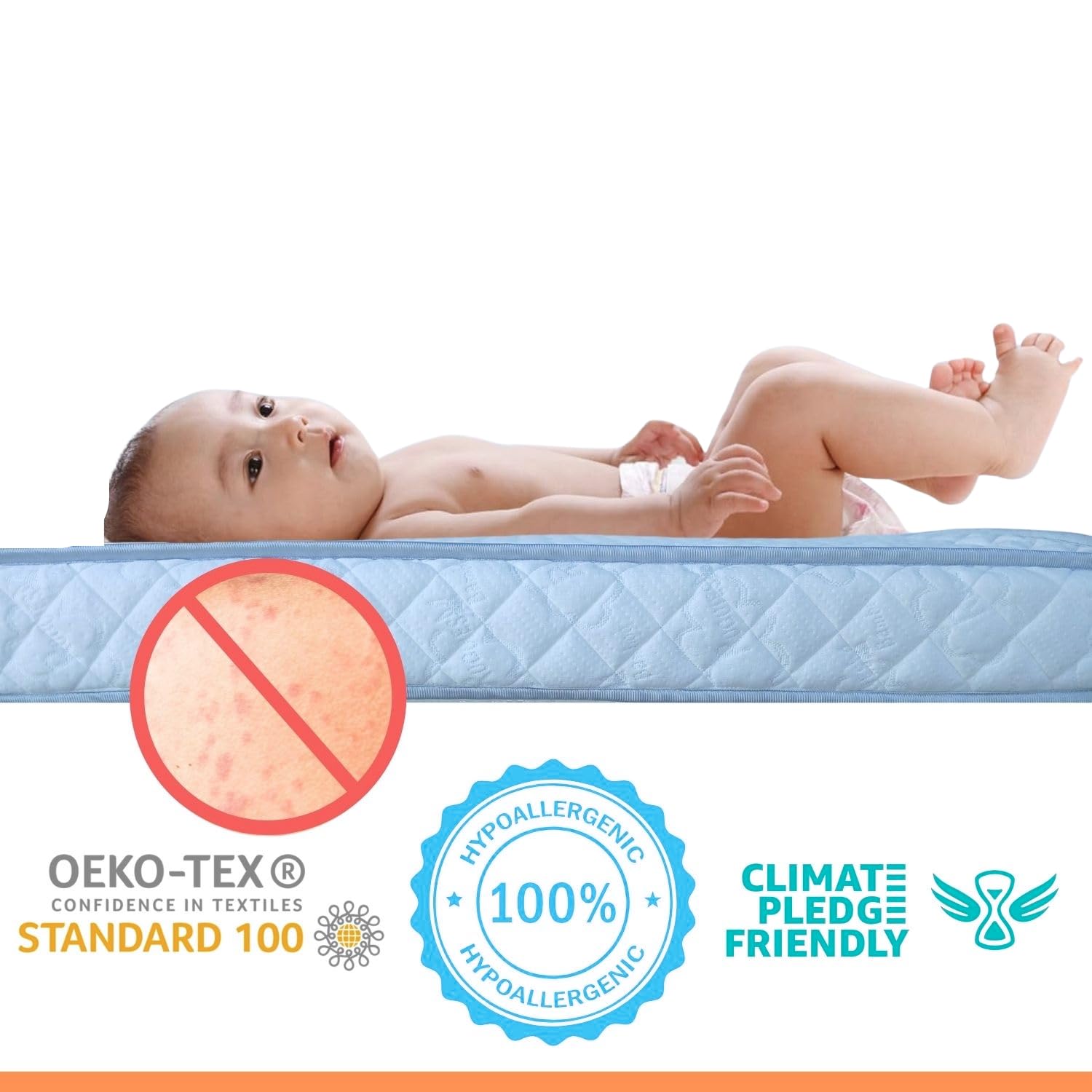 Colchón Cuna Premium 120x60x10cm para Bebé-Maximo Confort- Funda Tela Interior-Base Antideslizante-Cubierta Extraíble de Algodón de Bambú con Tejido 3D- Hipoalergénico y Transpirable-Oeko Tex