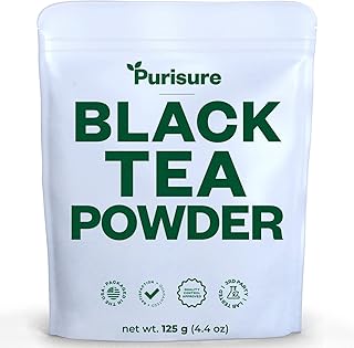 Purisure Instant Black Tea Powder, 125g, Pure Formula, Quick Dissolve for Hot/Cold Tea, Unsweetened Instant Tea Powder for Beverages, Baking, Energy & Health Boost, No Additives, Non-GMO, 125 Servings