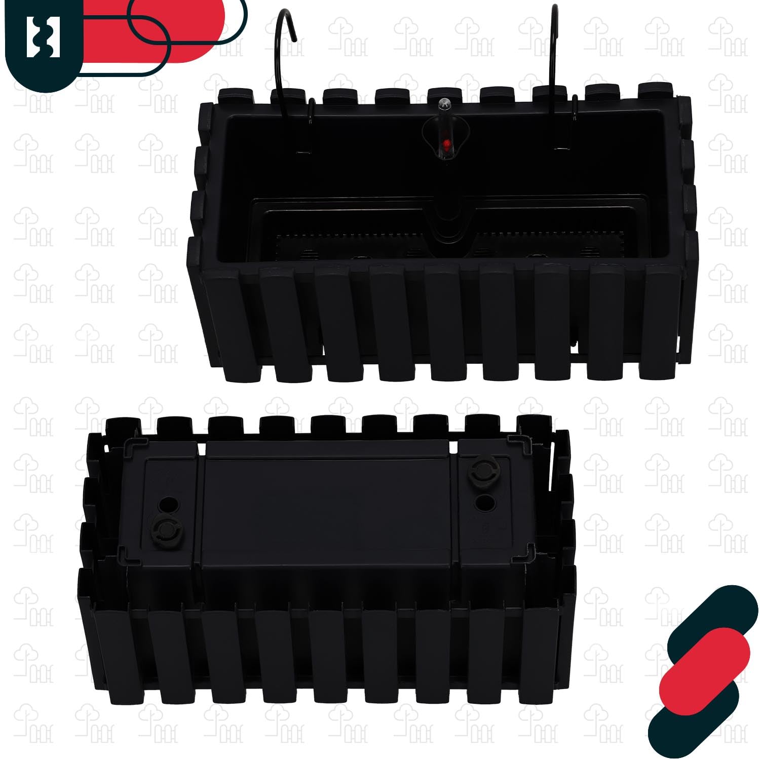 KOTARBAU® 6 szt. Doniczka - Skrzynka Balkonowa - 38 x 18 x 16 cm - na Taras - z Hakami - System Nawadniania - Antracyt