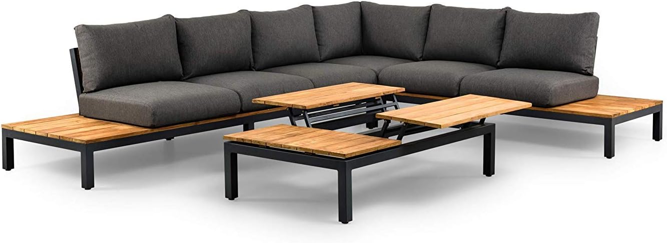 SUNS Memphis Luxury Outdoor Lounge Set, Matt Grey and Natural Teak, Extra Large, Six Seats