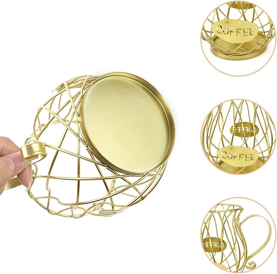 Deamos Coffee Pod Organizer,Coffee Pod Holder,Large Capacity Coffee Pod Storage Cup,Coffee Bar Accessories,Metal Coffee Capsule Storage Basket for Kitchen and Office (gold) - Image 2